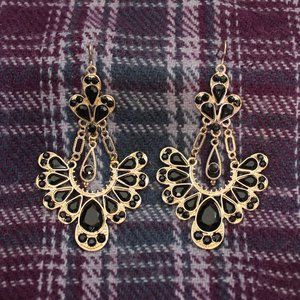 NWT Black Rhinestone Dangle Pierced Earrings